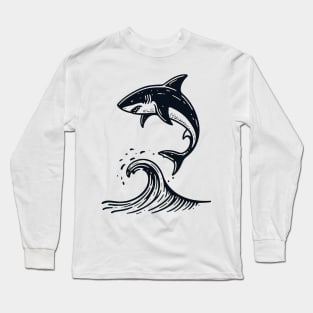 Stick Figure of a Shark in Black Ink Long Sleeve T-Shirt